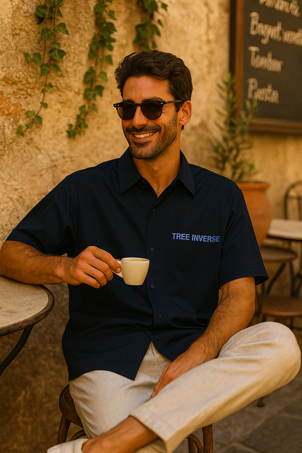 treeInverse oversized navy blue cotton shirt with brand graphic