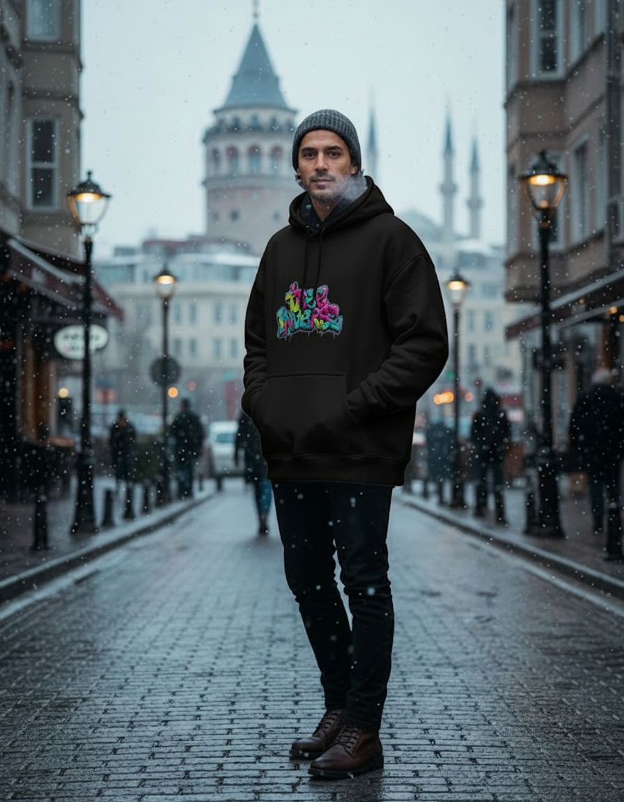 treeInverse Unisex Black Oversized Hoodie