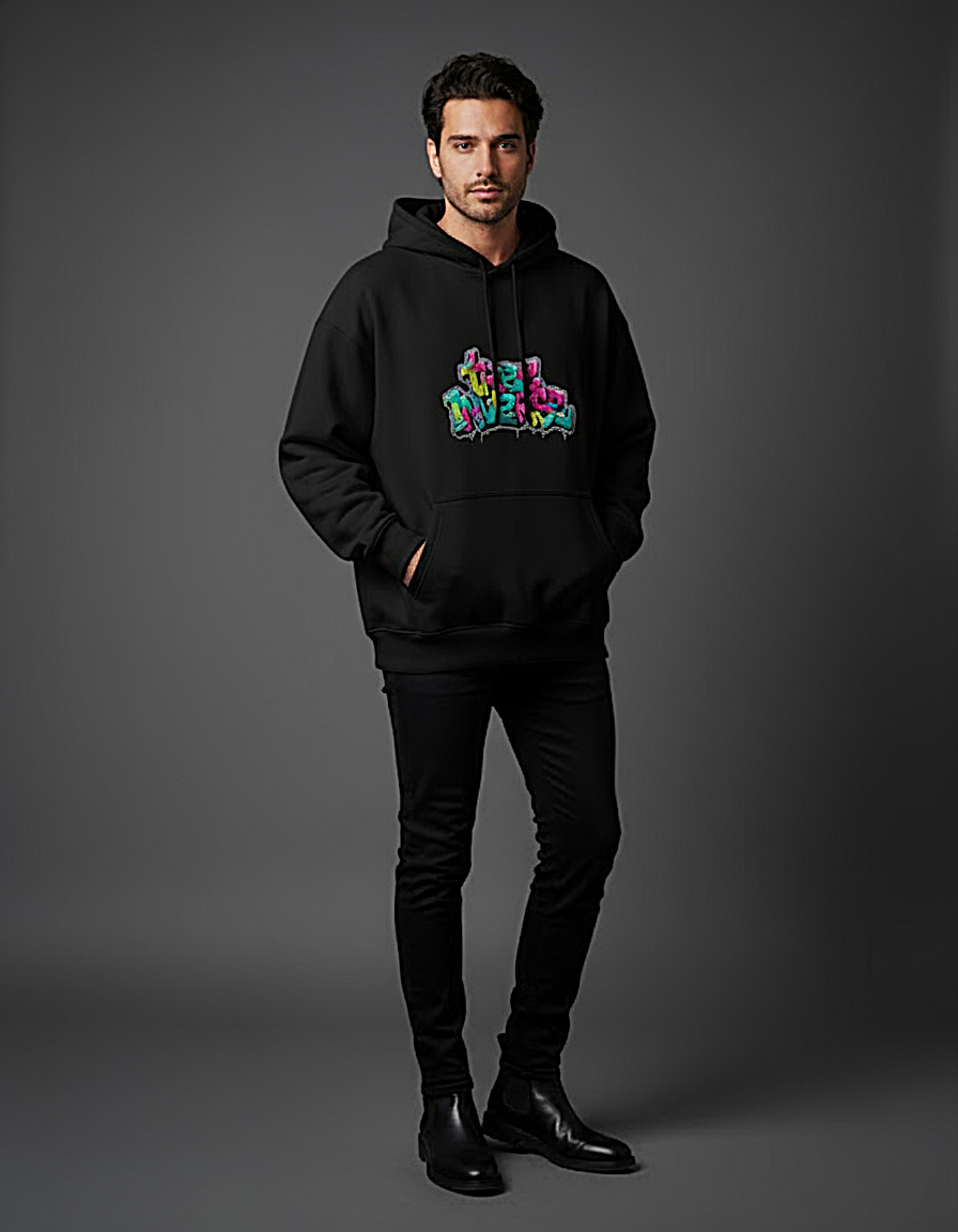 treeInverse Unisex Black Oversized Hoodie