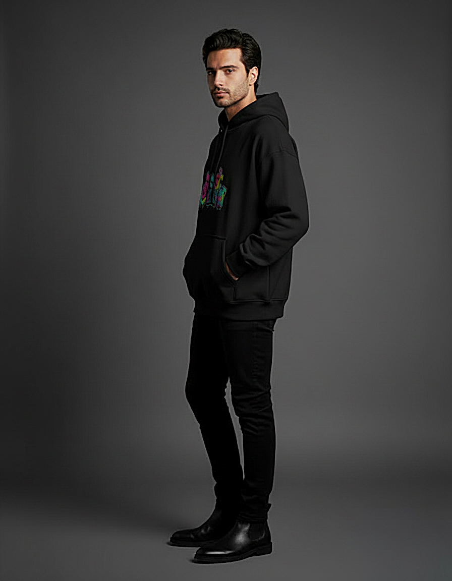 treeInverse Unisex Black Oversized Hoodie